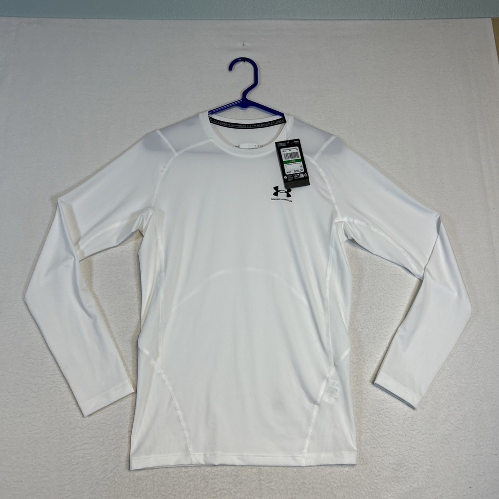 Under Armour HeatGear Compression Mens Long Sleeve Shirt White L 1361524